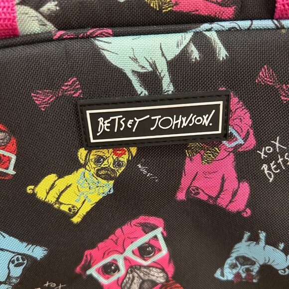 Betsey Johnson Insulated Lunch Box Tote Bag Neon Dogs Pugs with Glasses Rare - Picture 3 of 7